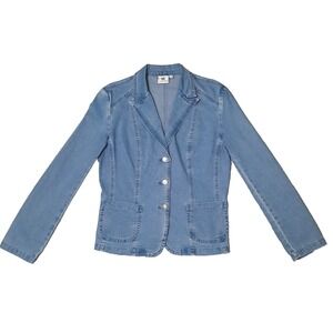 VTG Y2K Denim Blazer Jacket Rhinestone Buttons Womens Medium Western Boho Preppy